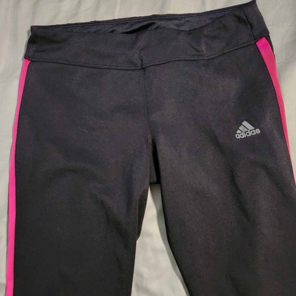 Black with pink stripe adidas climacool knee length Capri leggings